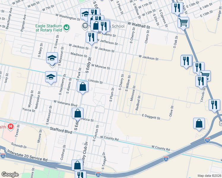 map of restaurants, bars, coffee shops, grocery stores, and more near 600-698 Lincoln Street in Pecos