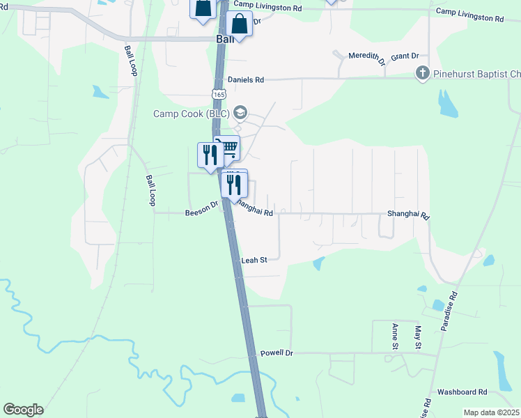 map of restaurants, bars, coffee shops, grocery stores, and more near 121 Shanghai Road in Ball