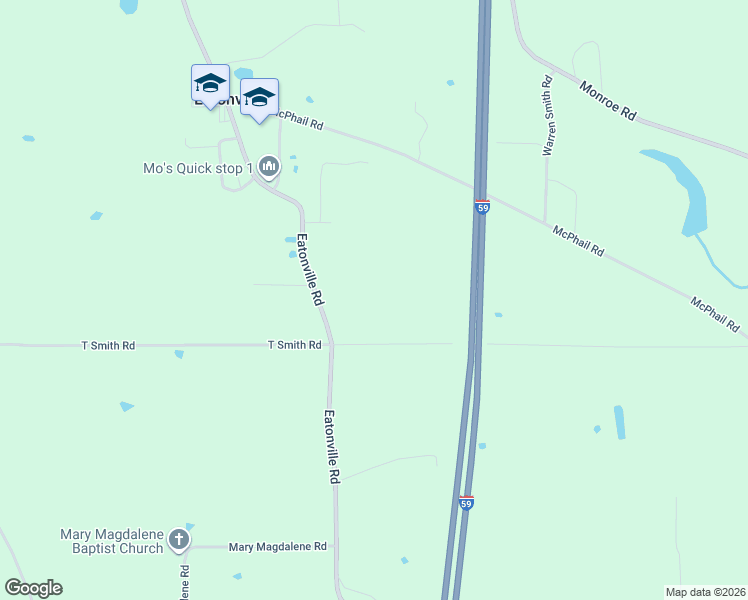 map of restaurants, bars, coffee shops, grocery stores, and more near 606 Eatonville Road in Hattiesburg