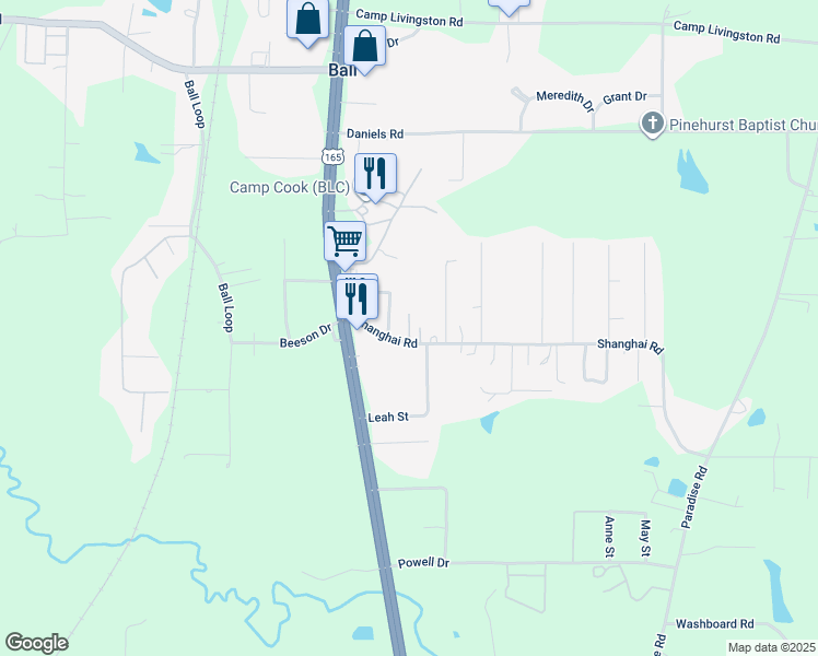 map of restaurants, bars, coffee shops, grocery stores, and more near 121 Shanghai Road in Ball