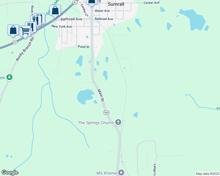 map of restaurants, bars, coffee shops, grocery stores, and more near 4732 Mississippi 589 in Sumrall