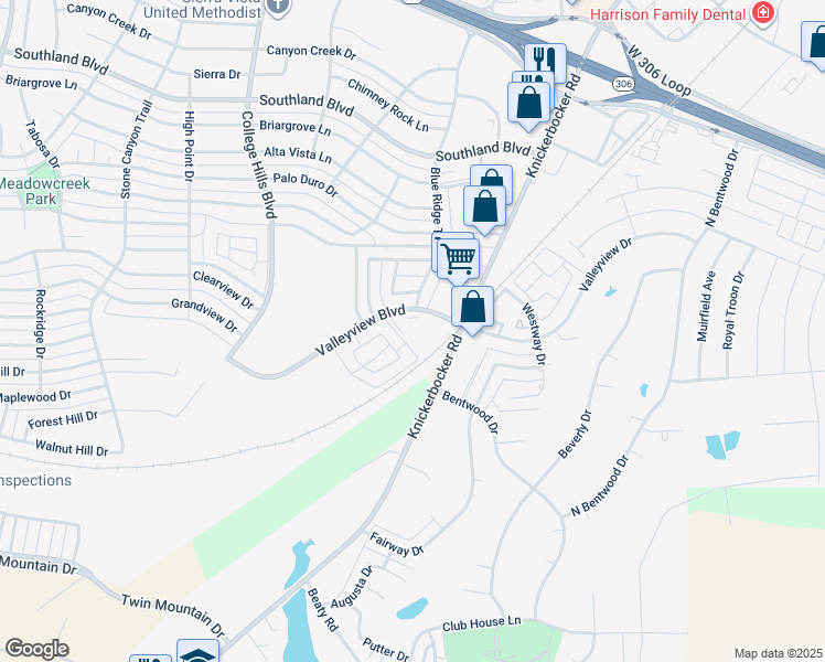 map of restaurants, bars, coffee shops, grocery stores, and more near 30-48 Southridge Drive in San Angelo