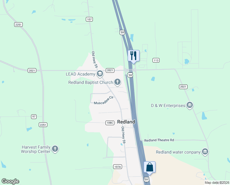 map of restaurants, bars, coffee shops, grocery stores, and more near 722-898 Winston 8 Ranch Road in Lufkin