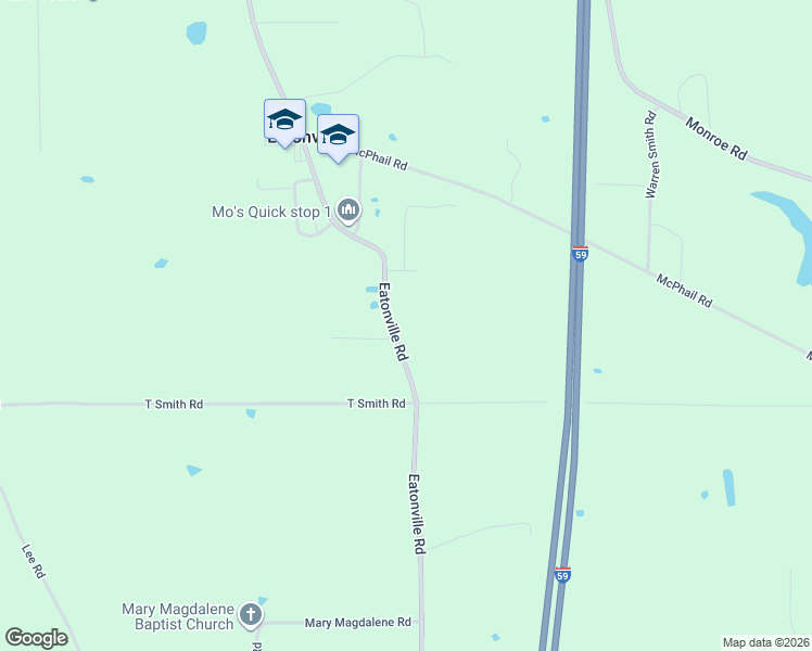 map of restaurants, bars, coffee shops, grocery stores, and more near 606 Eatonville Road in Hattiesburg