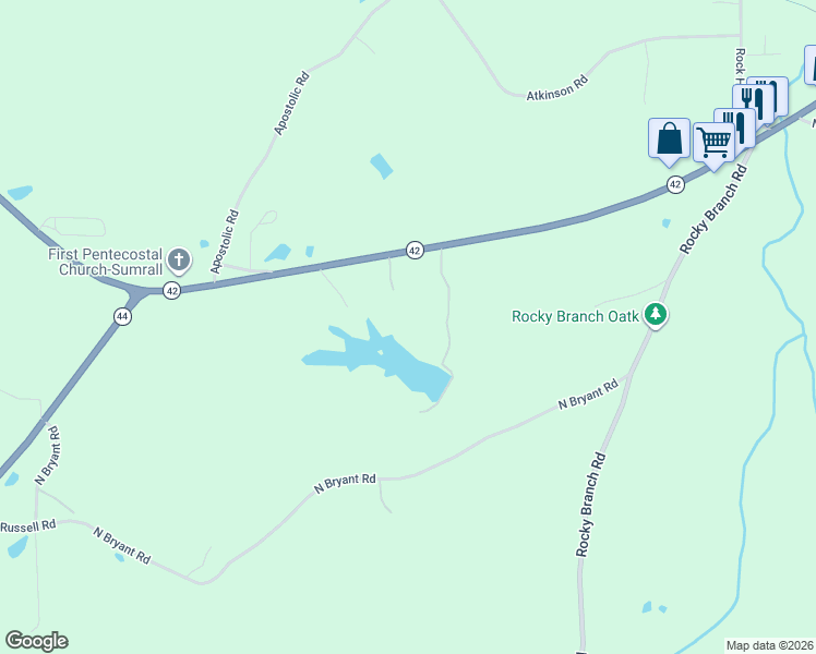 map of restaurants, bars, coffee shops, grocery stores, and more near 16 Placid Drive in Sumrall