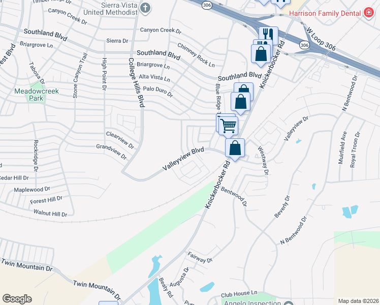 map of restaurants, bars, coffee shops, grocery stores, and more near 2798 Oak Hills Trail in San Angelo