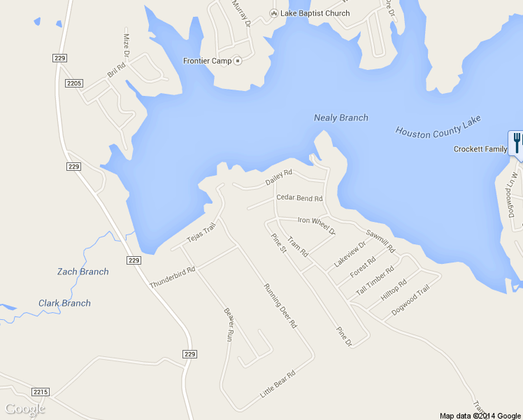 map of restaurants, bars, coffee shops, grocery stores, and more near 315 Cedar Bend Road in Crockett