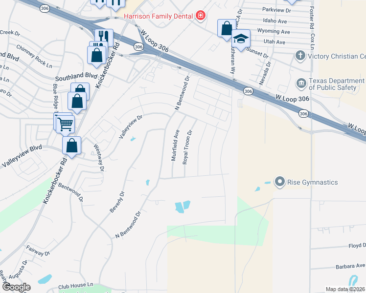 map of restaurants, bars, coffee shops, grocery stores, and more near 4726 Muirfield Avenue in San Angelo