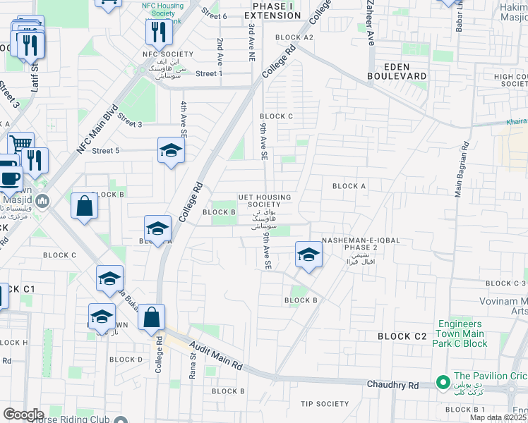 map of restaurants, bars, coffee shops, grocery stores, and more near in Lahore