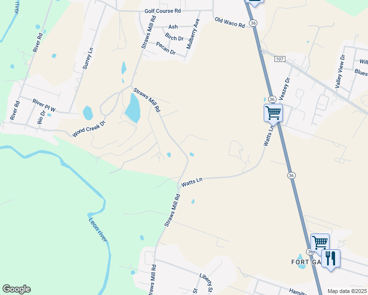 map of restaurants, bars, coffee shops, grocery stores, and more near 254 Brim in Gatesville