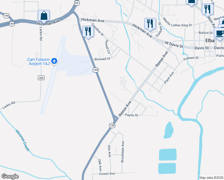 map of restaurants, bars, coffee shops, grocery stores, and more near 1294 Ann St in Elba