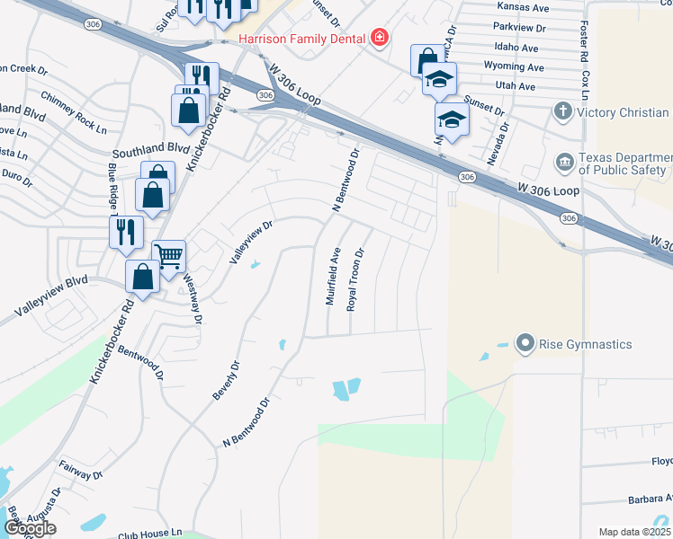 map of restaurants, bars, coffee shops, grocery stores, and more near 4726 Muirfield Avenue in San Angelo
