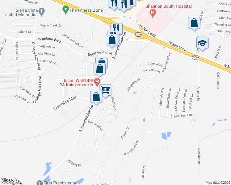 map of restaurants, bars, coffee shops, grocery stores, and more near 5014 Westway Drive in San Angelo