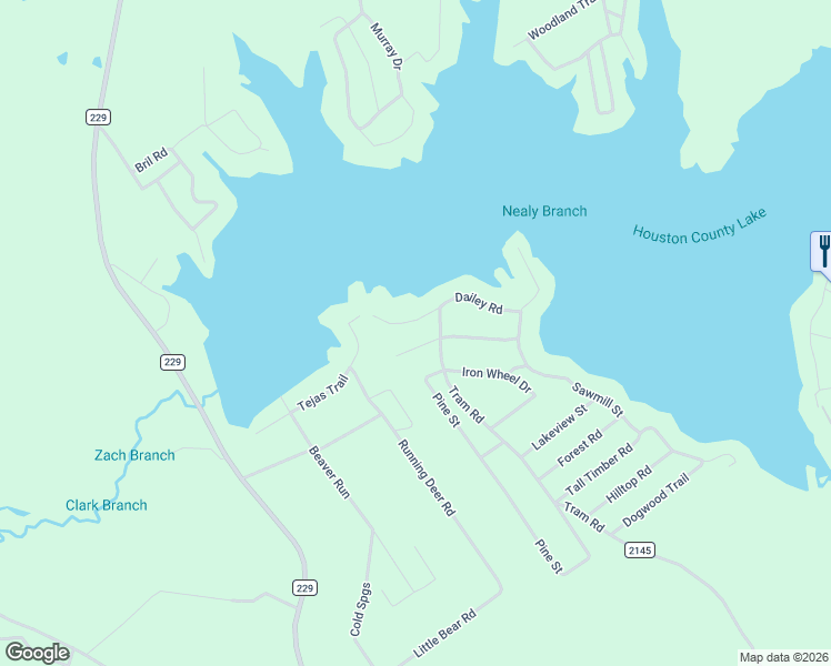 map of restaurants, bars, coffee shops, grocery stores, and more near 315 Cedar Bend Road in Crockett