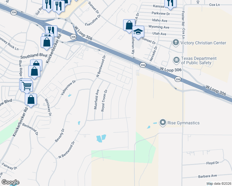 map of restaurants, bars, coffee shops, grocery stores, and more near Murfield Avenue in San Angelo
