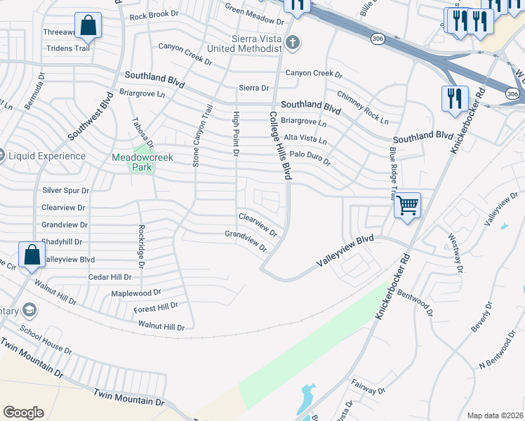 map of restaurants, bars, coffee shops, grocery stores, and more near 3027 Champions Circle in San Angelo