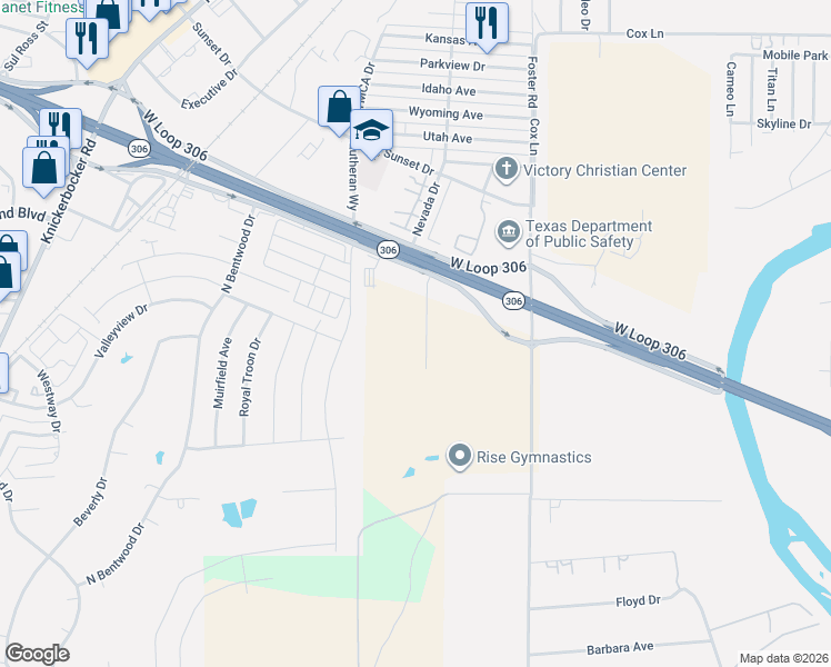 map of restaurants, bars, coffee shops, grocery stores, and more near West State Highway Loop 306 in San Angelo