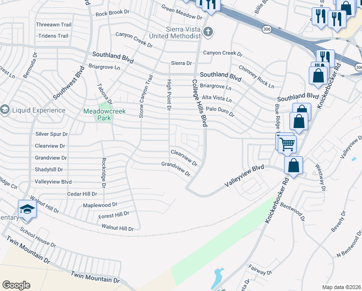 map of restaurants, bars, coffee shops, grocery stores, and more near 3027 Champions Circle in San Angelo