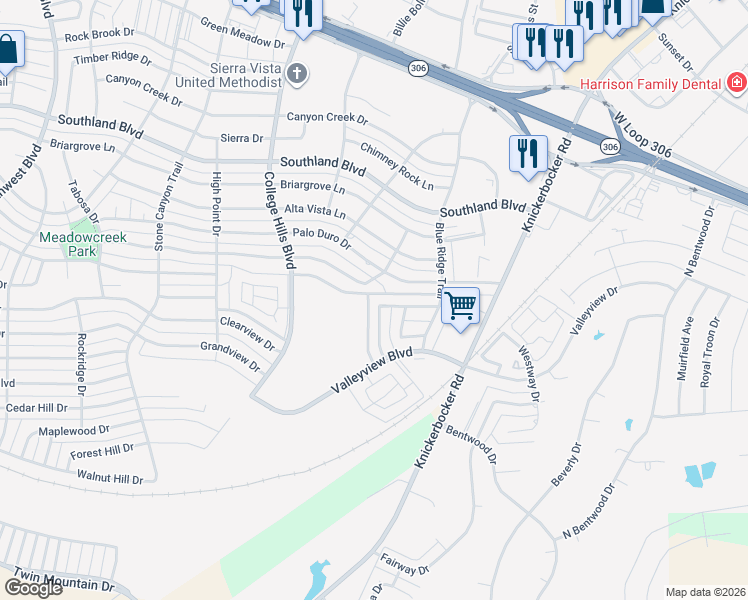 map of restaurants, bars, coffee shops, grocery stores, and more near 2726-2798 Oak Hills Trail in San Angelo