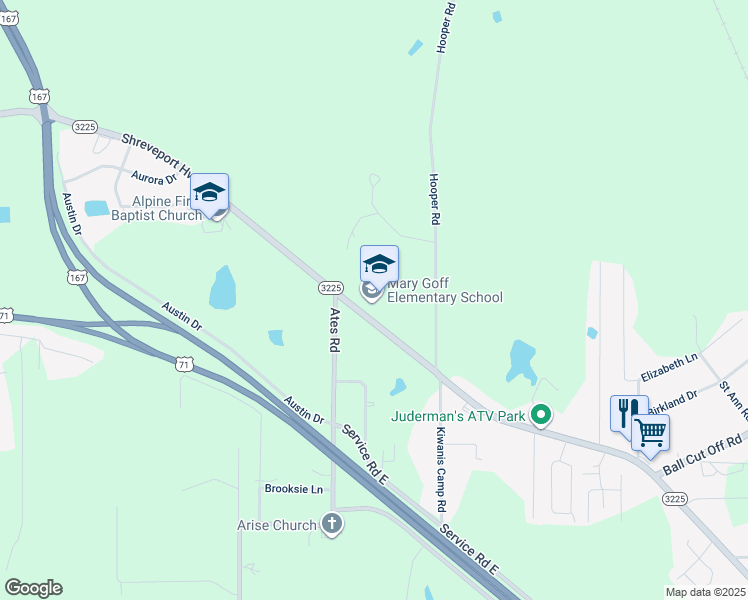 map of restaurants, bars, coffee shops, grocery stores, and more near 6900 Shreveport Highway in Pineville