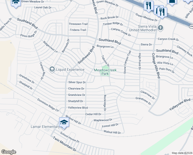 map of restaurants, bars, coffee shops, grocery stores, and more near 3306 Ridgecrest Lane in San Angelo