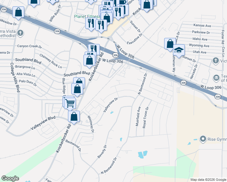 map of restaurants, bars, coffee shops, grocery stores, and more near 1954 Pine Valley Street in San Angelo