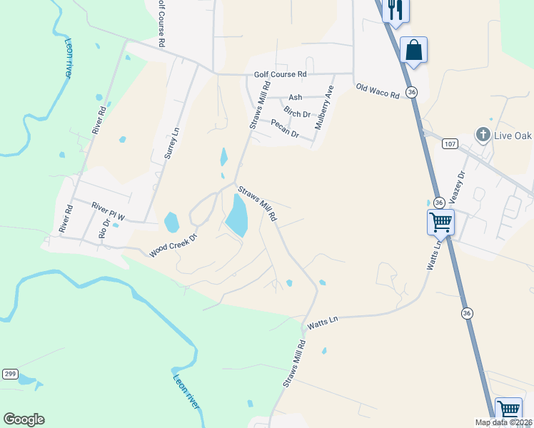 map of restaurants, bars, coffee shops, grocery stores, and more near 502 Straws Mill Road in Gatesville