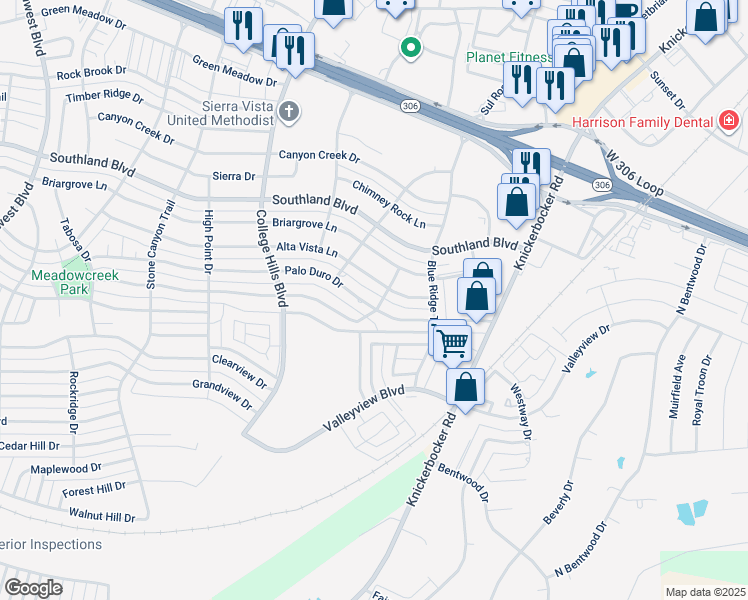 map of restaurants, bars, coffee shops, grocery stores, and more near 2726 Palo Duro Drive in San Angelo