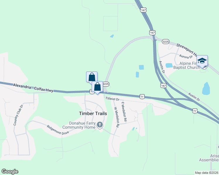 map of restaurants, bars, coffee shops, grocery stores, and more near Shreveport Highway in Pineville