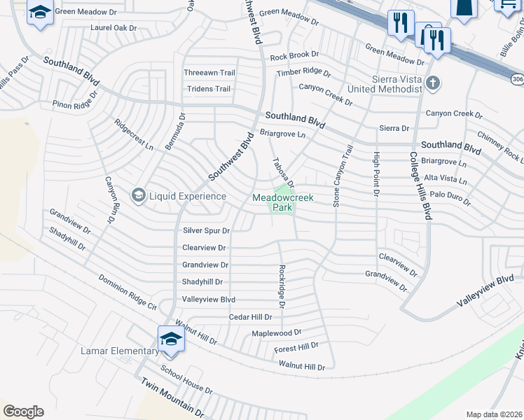 map of restaurants, bars, coffee shops, grocery stores, and more near 3306 Ridgecrest Lane in San Angelo