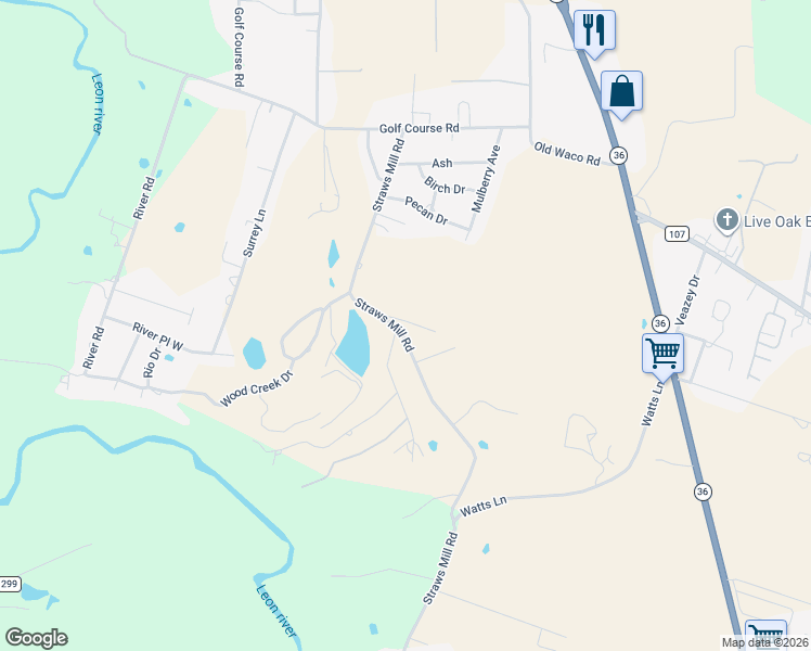 map of restaurants, bars, coffee shops, grocery stores, and more near 502 Straws Mill Road in Gatesville