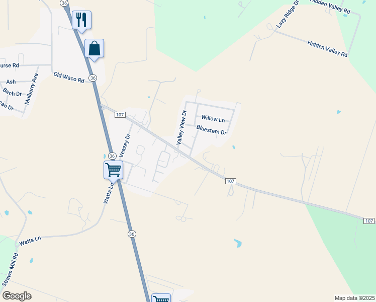 map of restaurants, bars, coffee shops, grocery stores, and more near 102 Lark Street in Gatesville