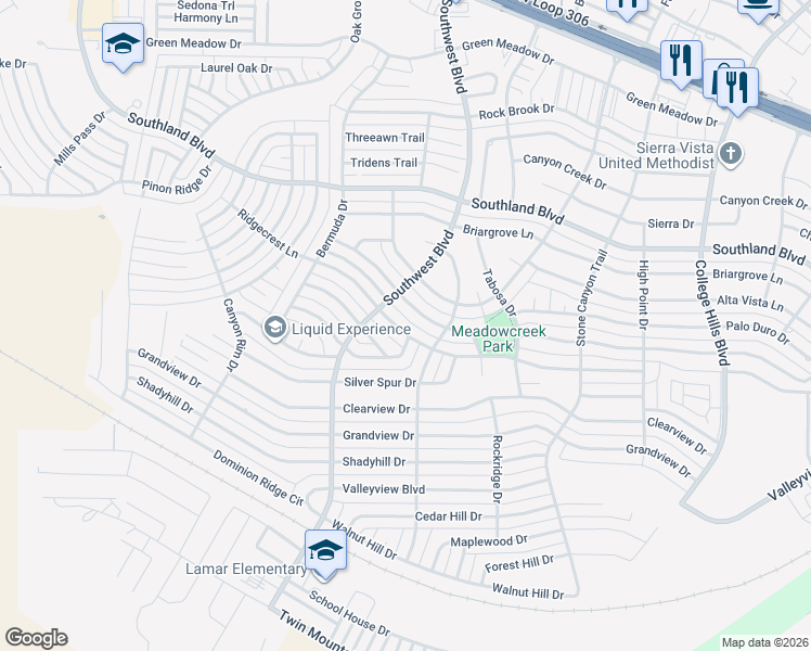map of restaurants, bars, coffee shops, grocery stores, and more near 5225 Saddle Ridge Trail in San Angelo