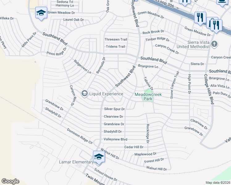 map of restaurants, bars, coffee shops, grocery stores, and more near 5225 Saddle Ridge Trail in San Angelo