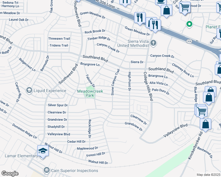 map of restaurants, bars, coffee shops, grocery stores, and more near 3201 Palo Duro Drive in San Angelo
