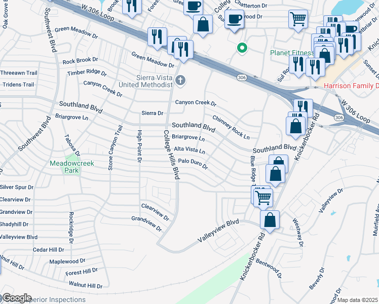 map of restaurants, bars, coffee shops, grocery stores, and more near 2800-2998 Palo Duro Drive in San Angelo