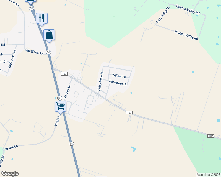 map of restaurants, bars, coffee shops, grocery stores, and more near 208 Meadow View Lane in Gatesville