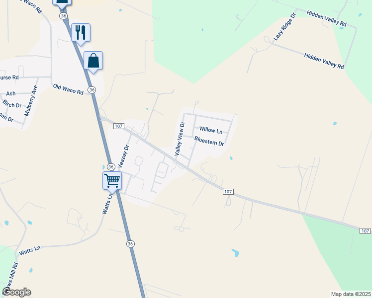 map of restaurants, bars, coffee shops, grocery stores, and more near 102 Lark Street in Gatesville