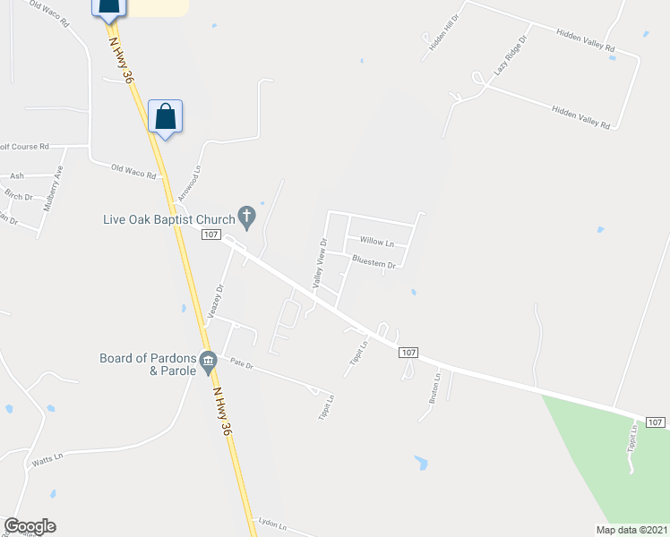 map of restaurants, bars, coffee shops, grocery stores, and more near 102 Lark Street in Gatesville