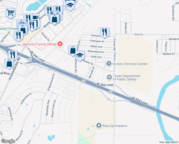 map of restaurants, bars, coffee shops, grocery stores, and more near 3603 Nevada Drive in San Angelo