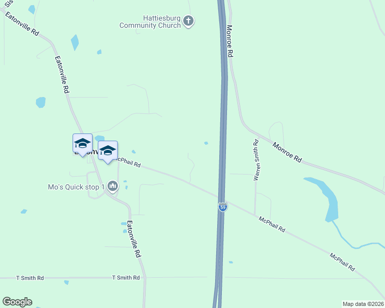 map of restaurants, bars, coffee shops, grocery stores, and more near 286 McPhail Road in Hattiesburg
