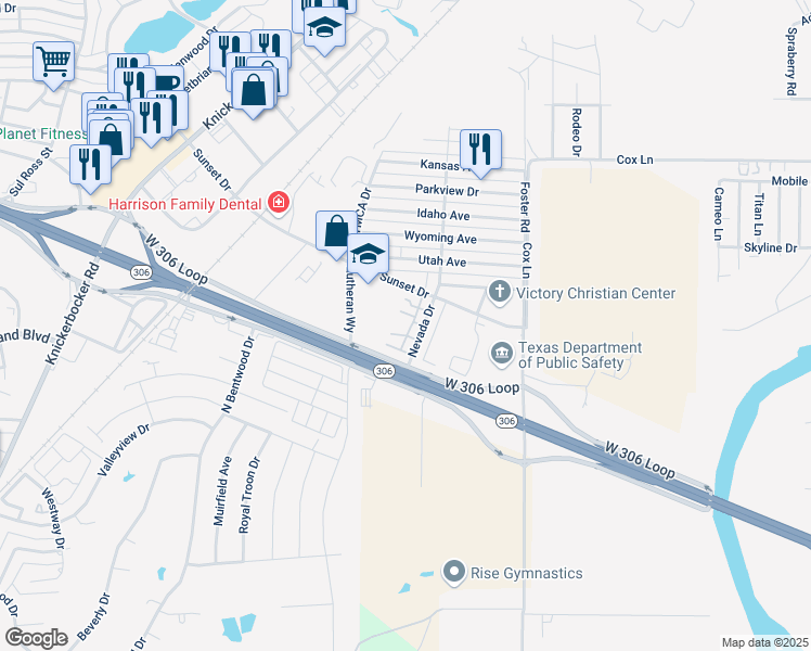 map of restaurants, bars, coffee shops, grocery stores, and more near 2532 Nevada Drive in San Angelo