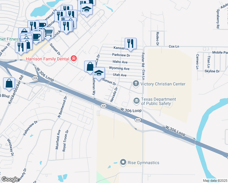 map of restaurants, bars, coffee shops, grocery stores, and more near 2532 Nevada Drive in San Angelo