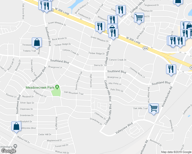 map of restaurants, bars, coffee shops, grocery stores, and more near 3018 Briargrove Lane in San Angelo