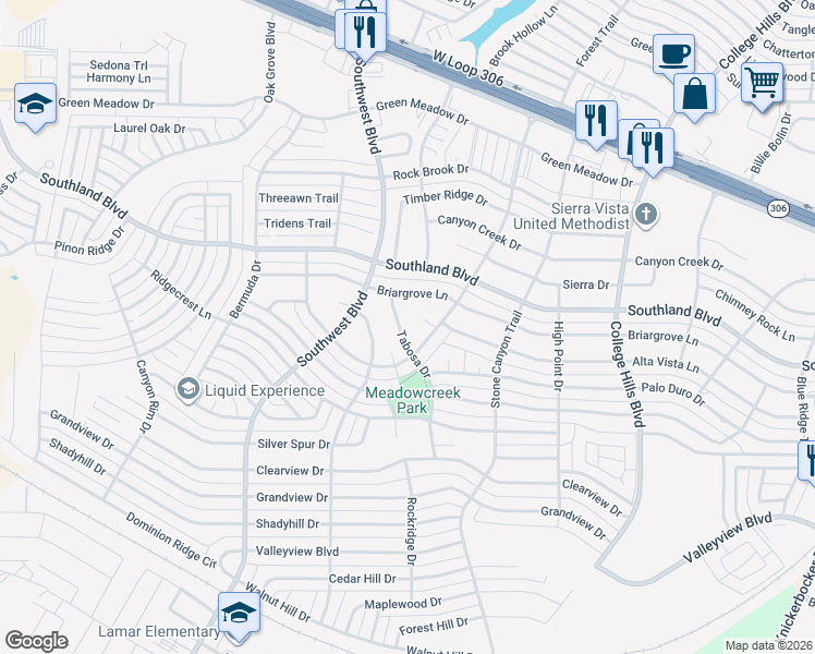 map of restaurants, bars, coffee shops, grocery stores, and more near 5001 Tabosa Drive in San Angelo