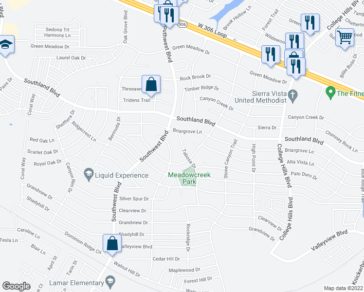 map of restaurants, bars, coffee shops, grocery stores, and more near 5001 Tabosa Drive in San Angelo