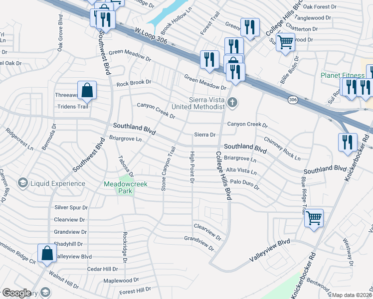 map of restaurants, bars, coffee shops, grocery stores, and more near 3102-3118 Briargrove Lane in San Angelo