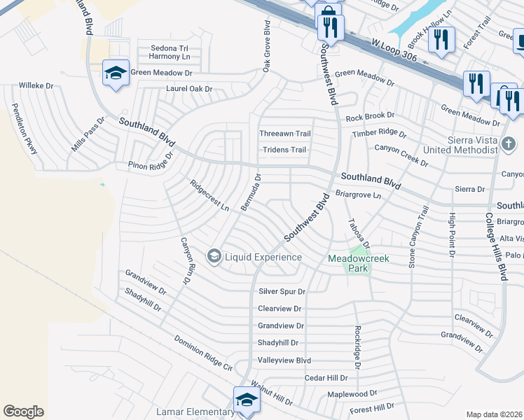map of restaurants, bars, coffee shops, grocery stores, and more near 5321 Saddle Ridge Trail in San Angelo