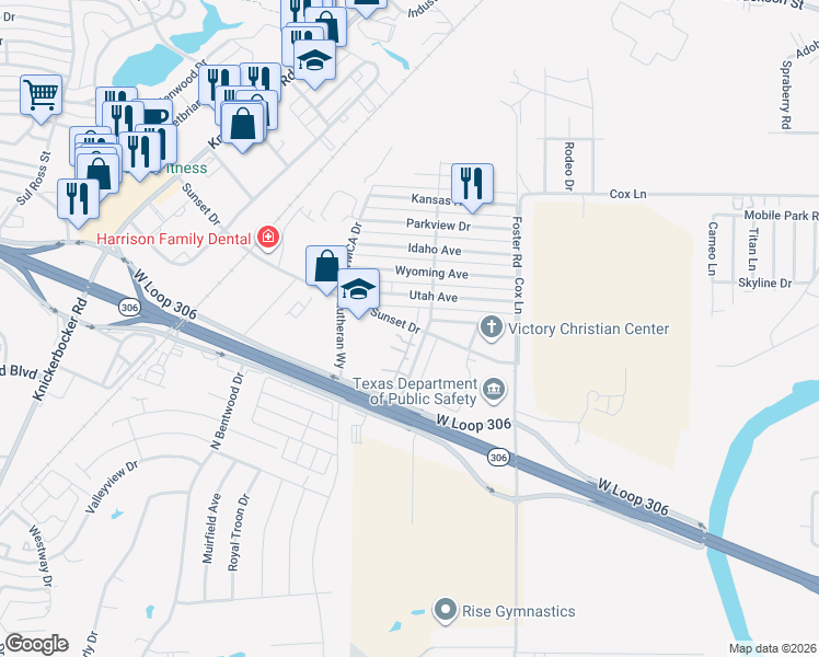 map of restaurants, bars, coffee shops, grocery stores, and more near 1701 Sunset Drive in San Angelo