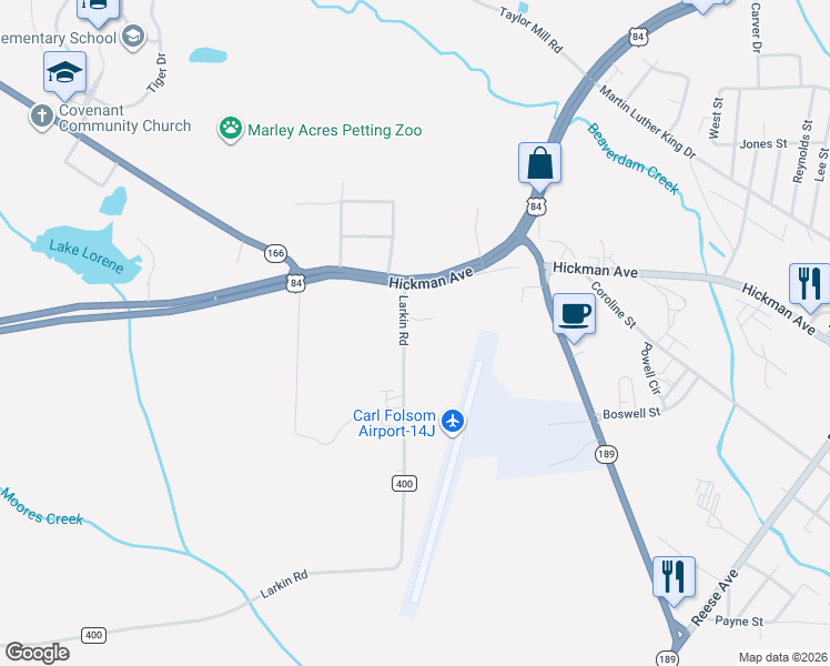 map of restaurants, bars, coffee shops, grocery stores, and more near 155 Larkin Road in Elba